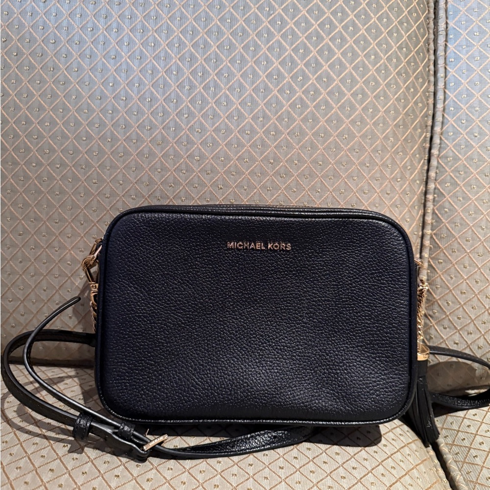 KORS Michael Kors Black and Gold Crossbody Bag